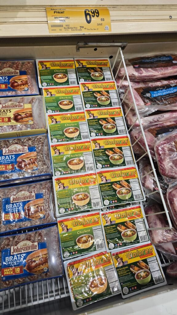 All-beef and chicken chili in the meat case at Albertsons & Safeway stores