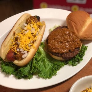Hamburger & Hot Dog Topped with Dolores Chili