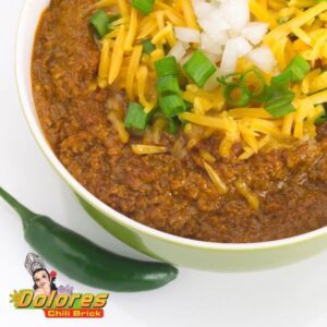 Bowl of Dolores Chili with Favorite Toppings